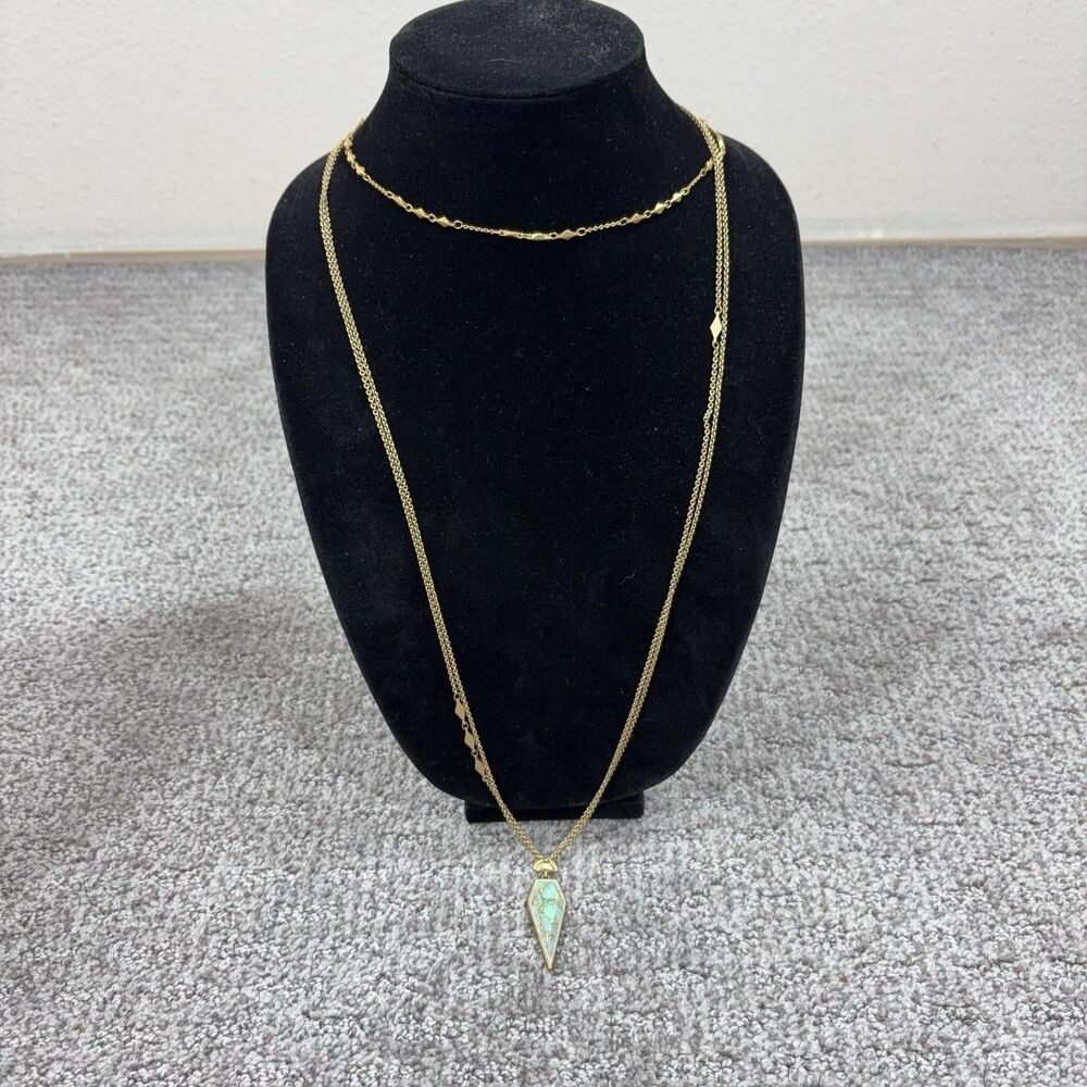 Stella Dot Necklace Turquoise Pendant Layered Gold Tone Women Jewelry Signed